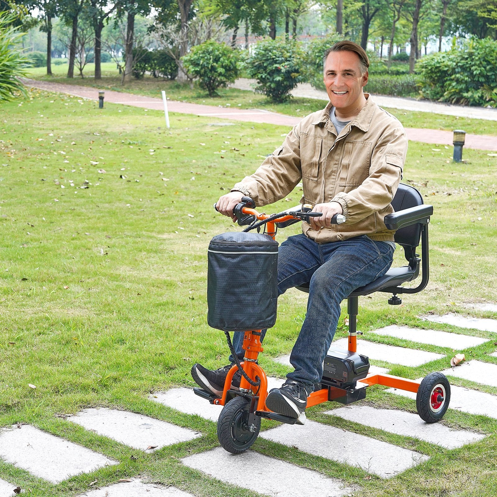 Foldable 3 Wheel Mobility Scooter For Seniors, Portable Electric Powered Mobility Scooter With 12 Mile Long Range, All Terrain Travel Wheelchair With 48V Lithium-ion Battery, Max Support 330LBS